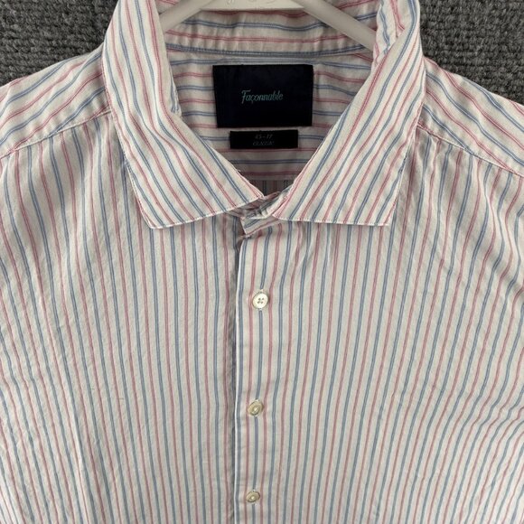 Faconnable Blue Red Striped 17 French Long Sleeve Men Shirt Button Up Spread - Picture 4 of 16